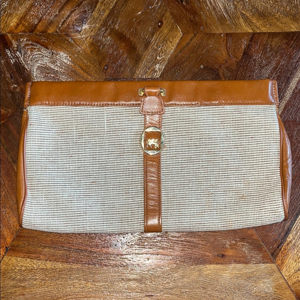 Pegasus Brown and Cream Clutch with Gold Detail